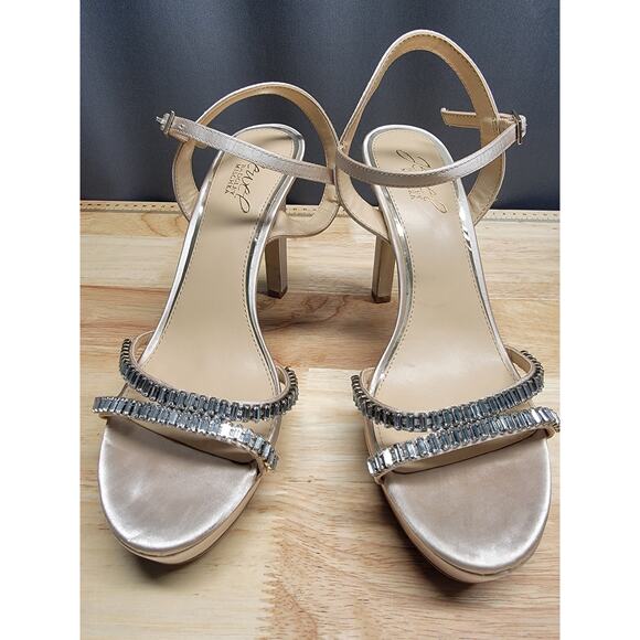 Jewel Badgley Mischka Gallant Platform Sandals Women's 8 Champagne Embellished - Picture 1 of 8